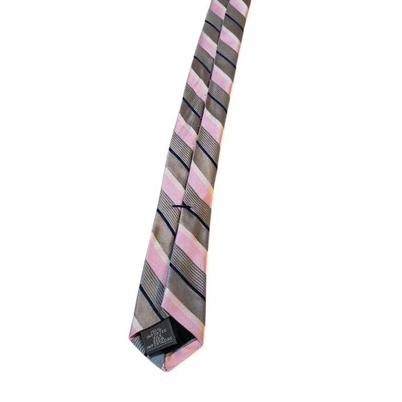 Stafford Executive Neck Tie Mens Designer Luxury Gray Pink Striped Statement - Picture 10 of 13